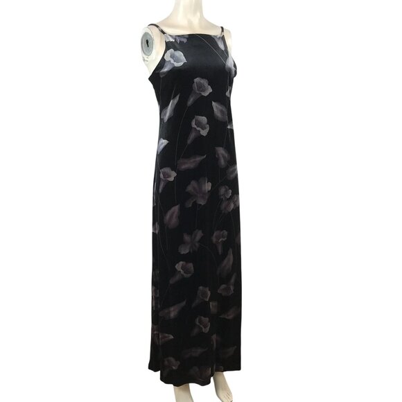 BE SMART Dresses & Skirts - BE SMART - WOMEN 9/10 - BLACK FLORAL  SPAGHETTI STRAP VELOUR SLIP DRESS Y2K 90'S